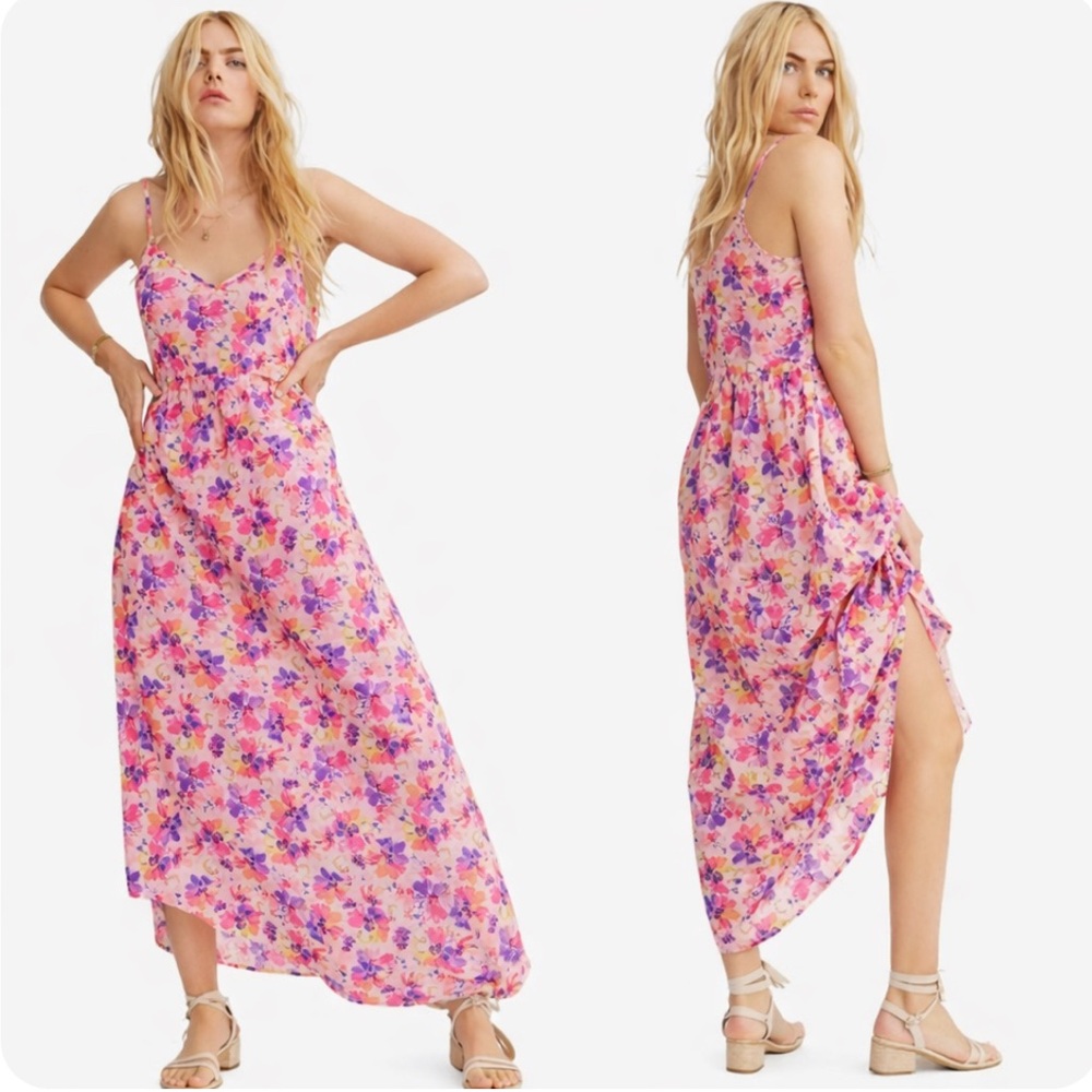 LoveShackFancy, Faraday Floral Slip Maxi Dress Pink Cotton, Size M